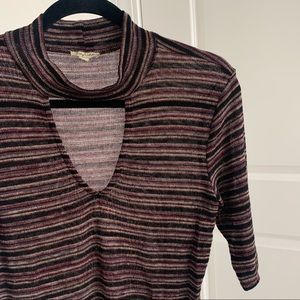 Lily White Striped Choker 3/4 Sleeve Top L